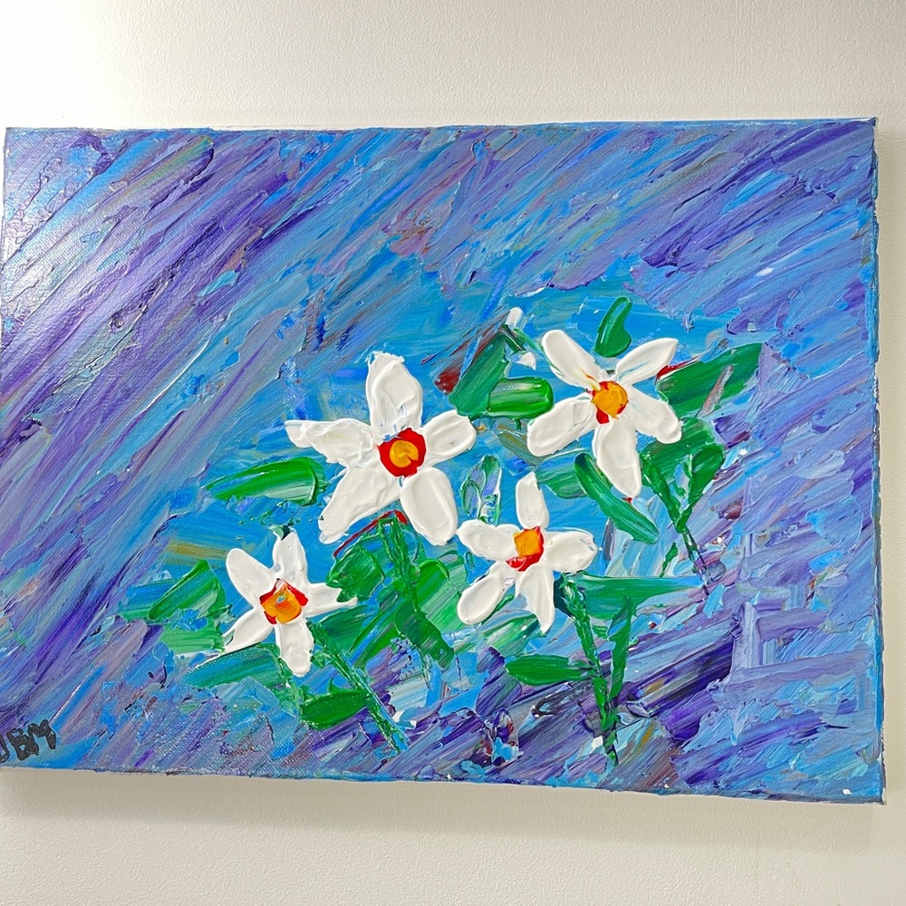 Hand Painted FLOWERS Original Acrylic Painting‎ 12”x16”